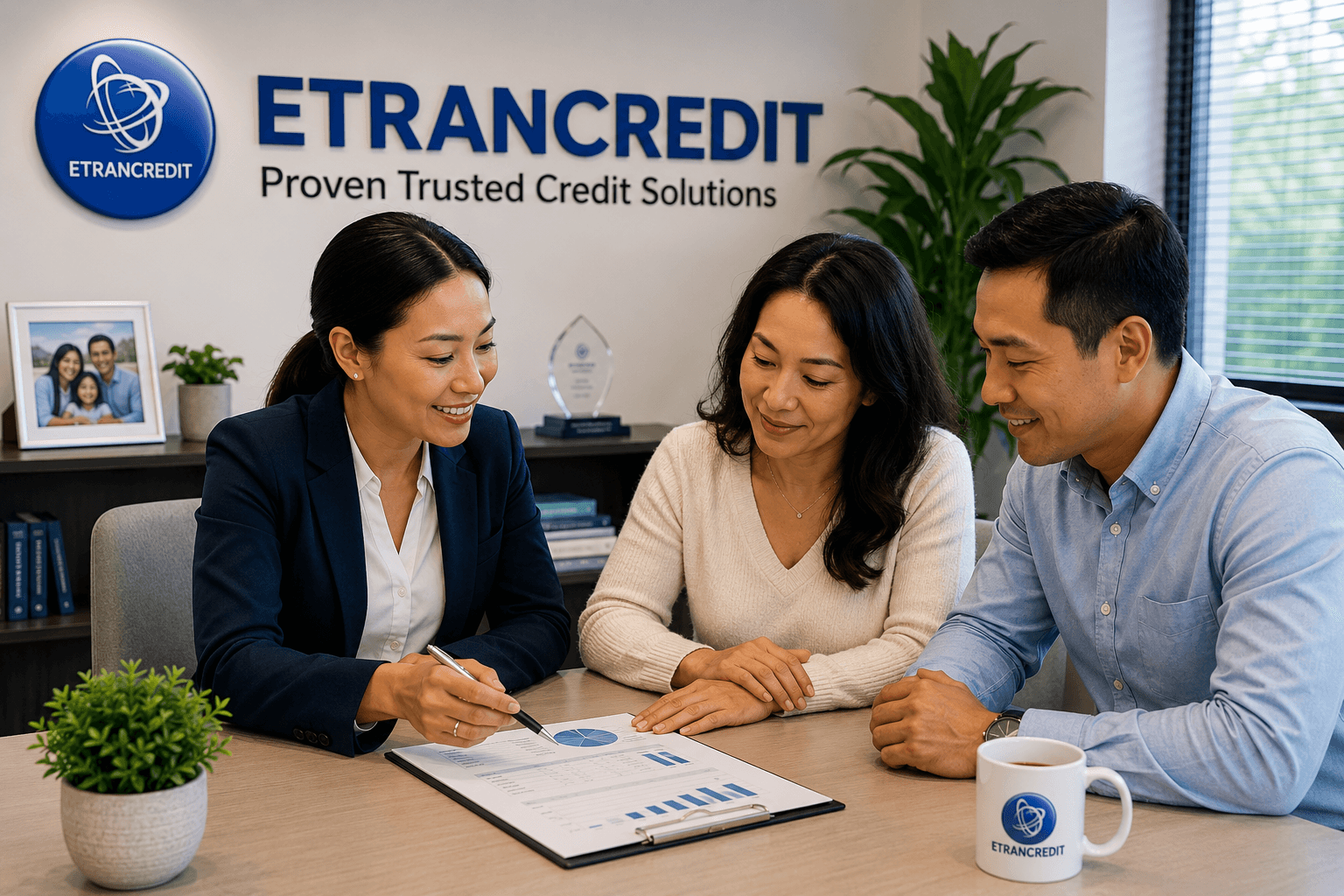 An Etrancredit advisor speaking with a client in a consultation setting