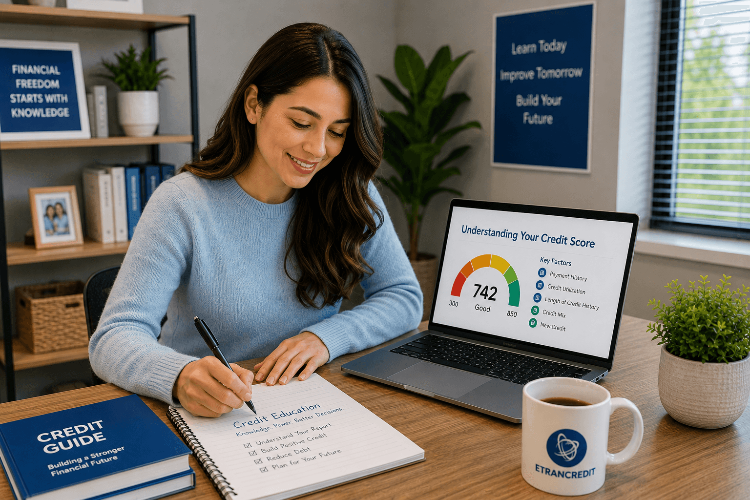 An Etrancredit advisor explaining credit education materials to a client