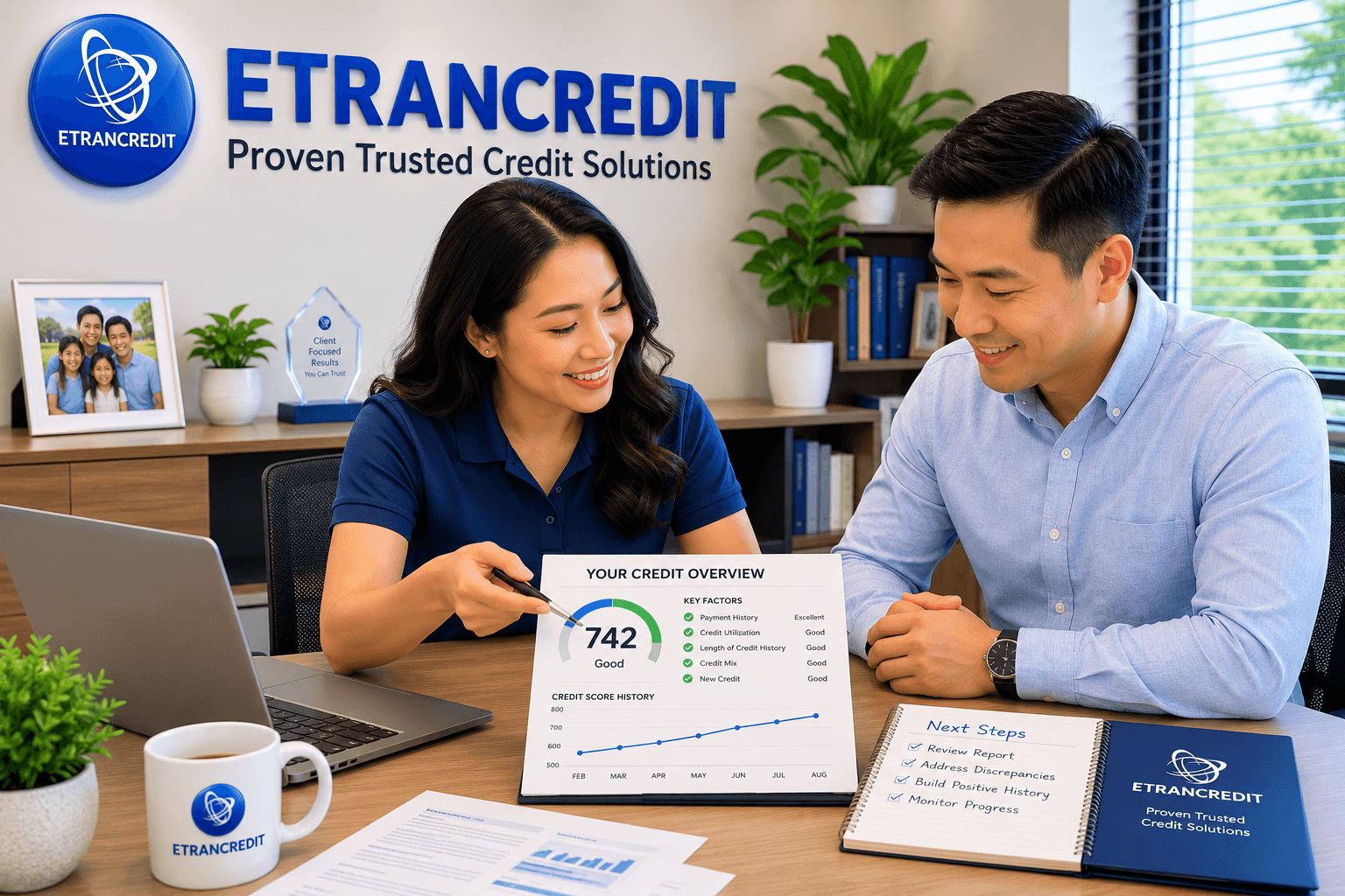 An Etrancredit advisor reviewing service options with a client